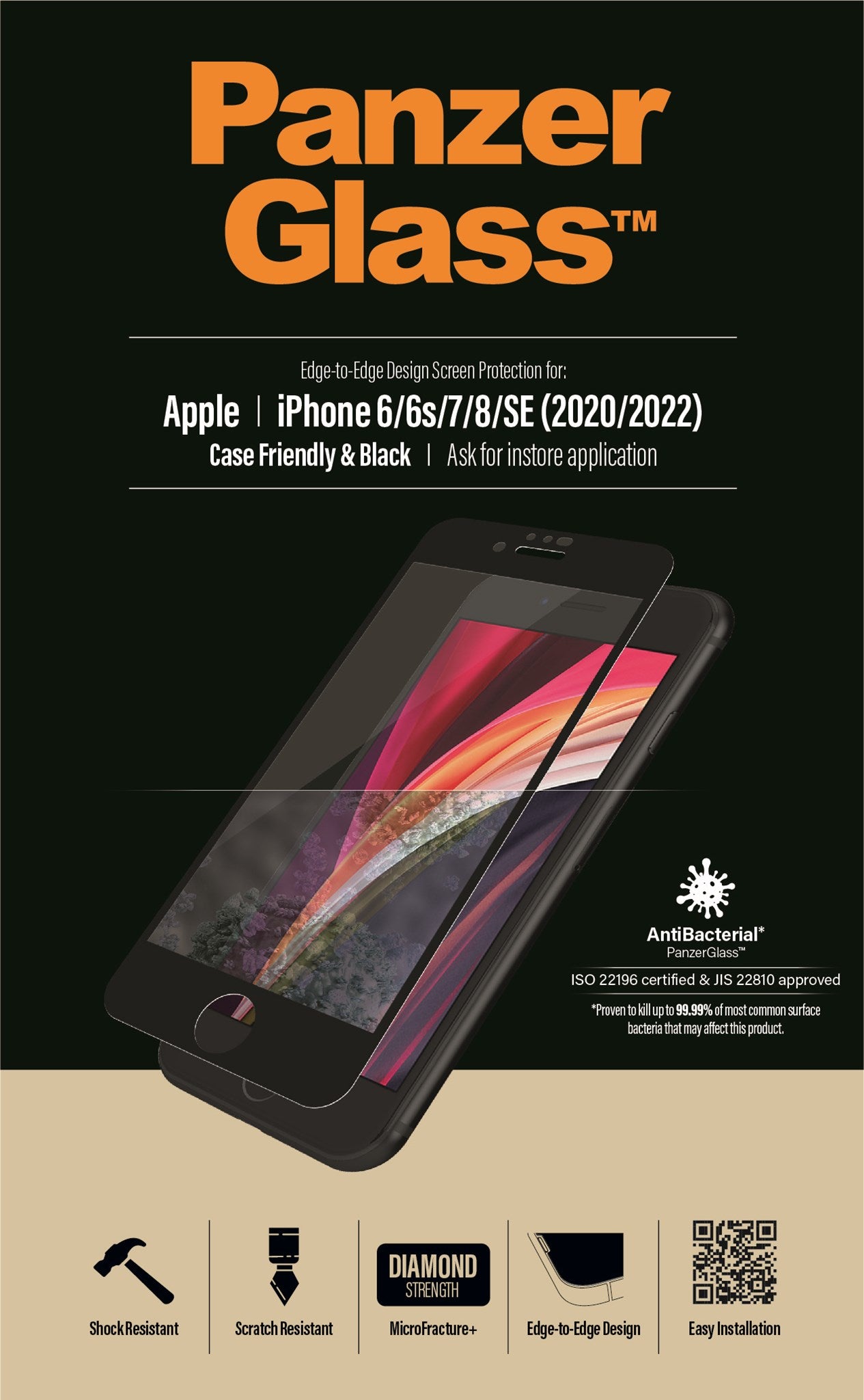 PanzerGlass® Skærmbeskyttelse iPhone 8 | 7 | 6s | 6 | SE (2020/2022) | Edge-to-Edge